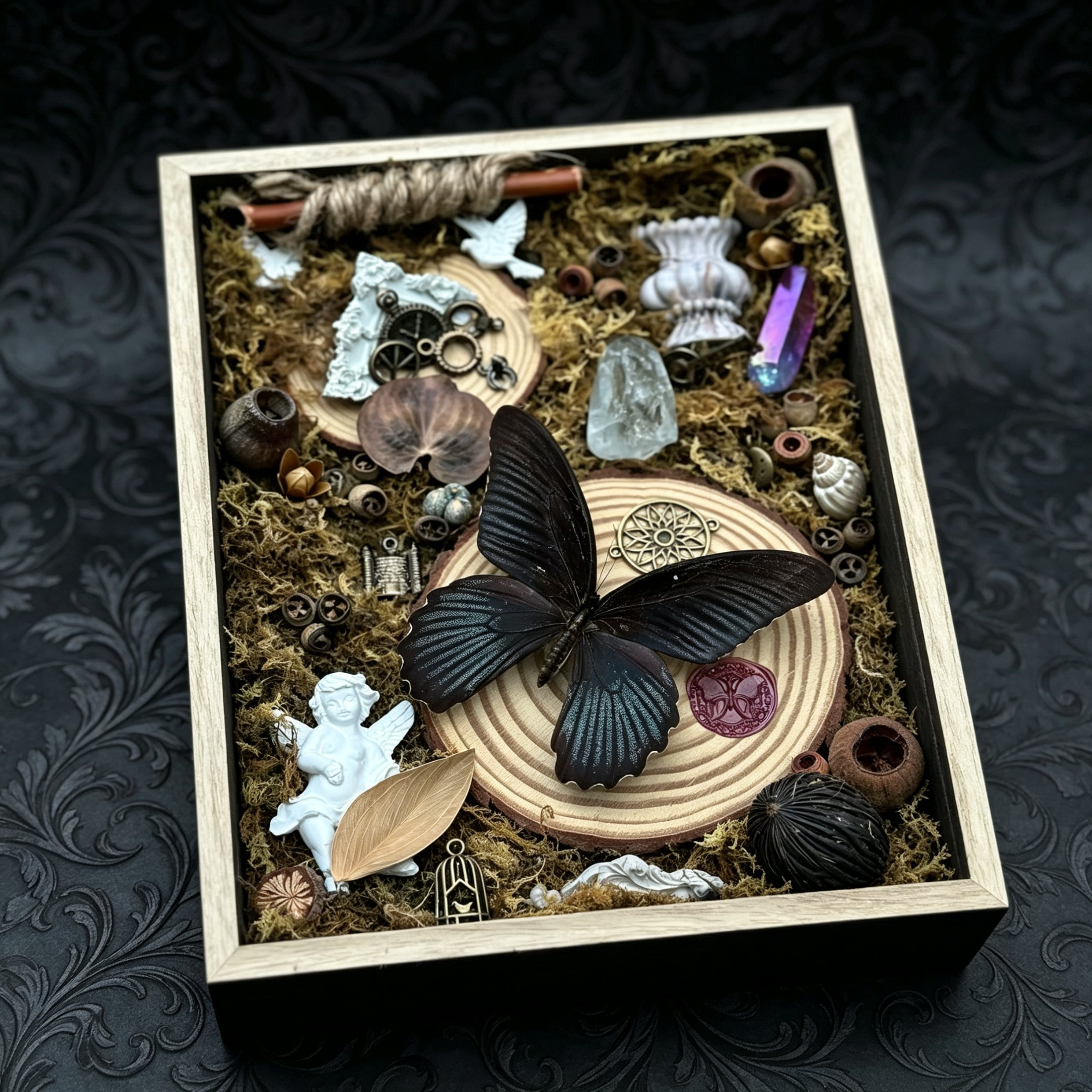 Gothic Black Butterfly Shadow Box Art