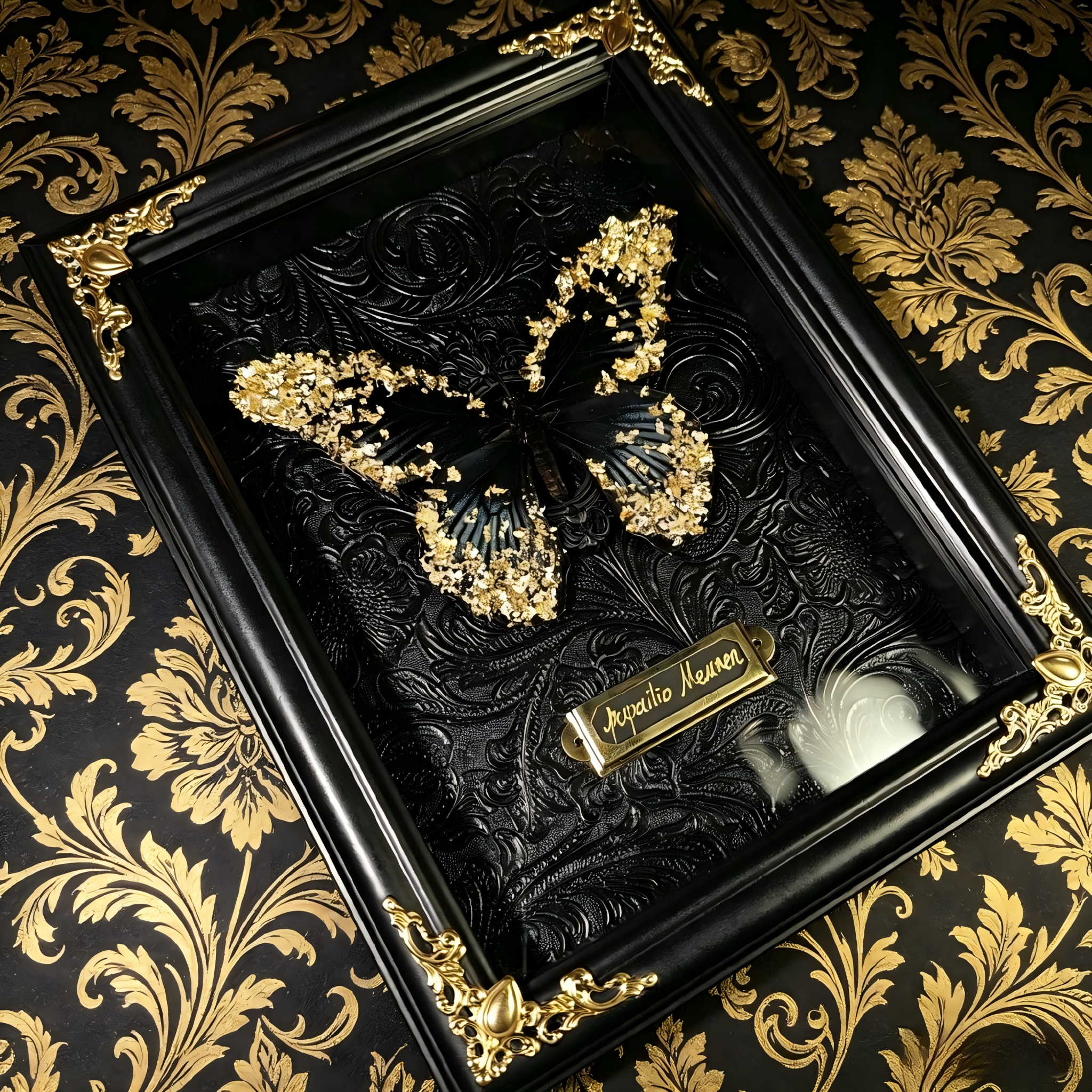 Framed Gold Leaf Papilio Memnon Butterfly Specimen