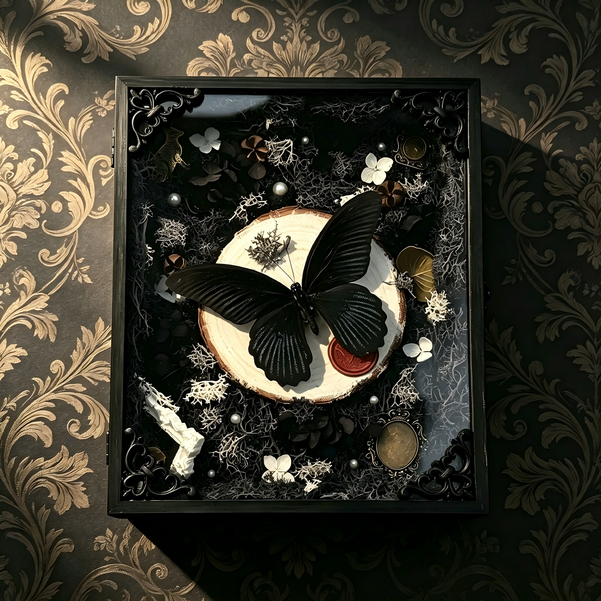 Gothic Black Butterfly Shadow Box Art